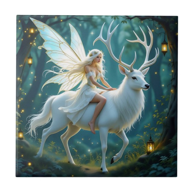 Fairy and White Deer Magical Forest Kakelplatta (Framsidan)