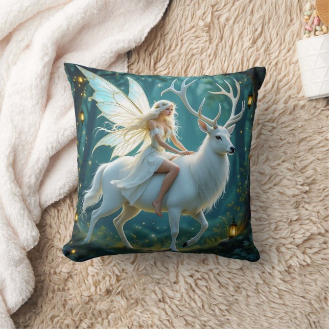 Fairy and White Deer Magical Forest Kudde (Filt)