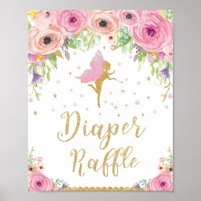 Fairy Baby Shower Diaper Raffle Sign Flicka Poster (Framsidan)