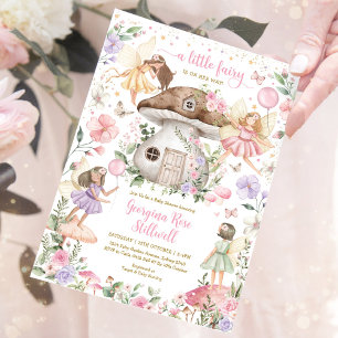 Fairy Baby Shower Rosa Lavender Flower Tea Party Inbjudningar