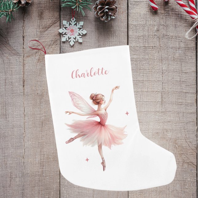 Fairy ballerina white rosa girl namn liten julstrumpa (Skapare uppladdad)