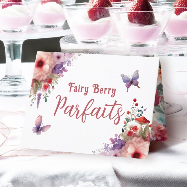 Fairy Berry Parfaits Birthday Buffet-etikett Kort (Fairy Berry Parfaits Fairycore Birthday Party Food Buffet Card)