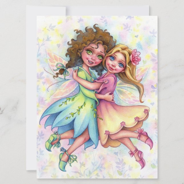 Fairy Besties Cute Girl Friends Fantasy Art Card (Framsida)