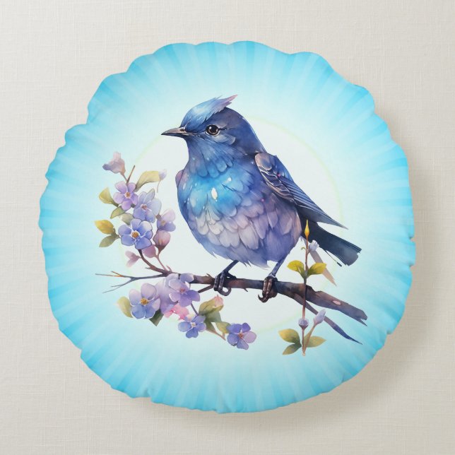 Fairy Bird Blommor akvarell Clipart-73611 Rund Kudde (Framsidan)