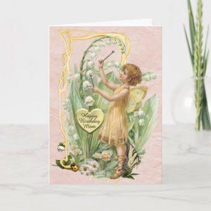 Fairy Birthday Card för en vacker Vintage i Mor Kort