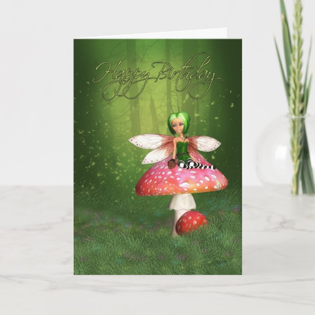 Fairy Birthday Card - Woodland Fairy Lycklig Birth Kort (Framsida)