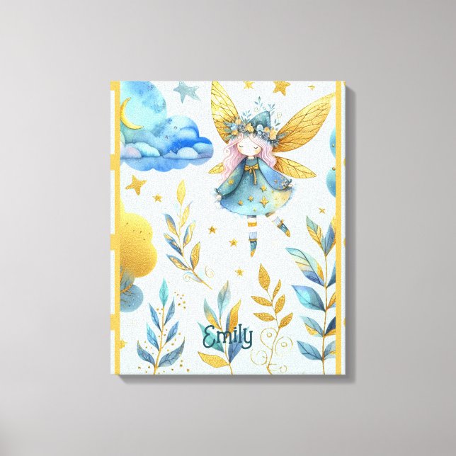 Fairy Birthday Teal Guld Rosa Princess Fairytale Canvastryck (Framsida)