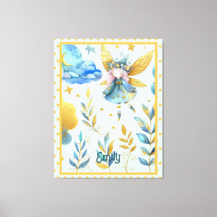 Fairy Birthday Teal Guld Rosa Princess Fairytale Canvastryck