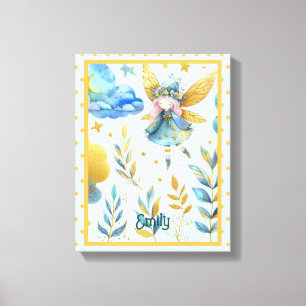 Fairy Birthday Teal Guld Rosa Princess Fairytale Canvastryck
