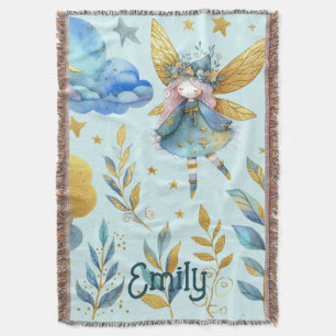 Fairy Birthday Teal Guld Rosa Princess Fairytale Filt