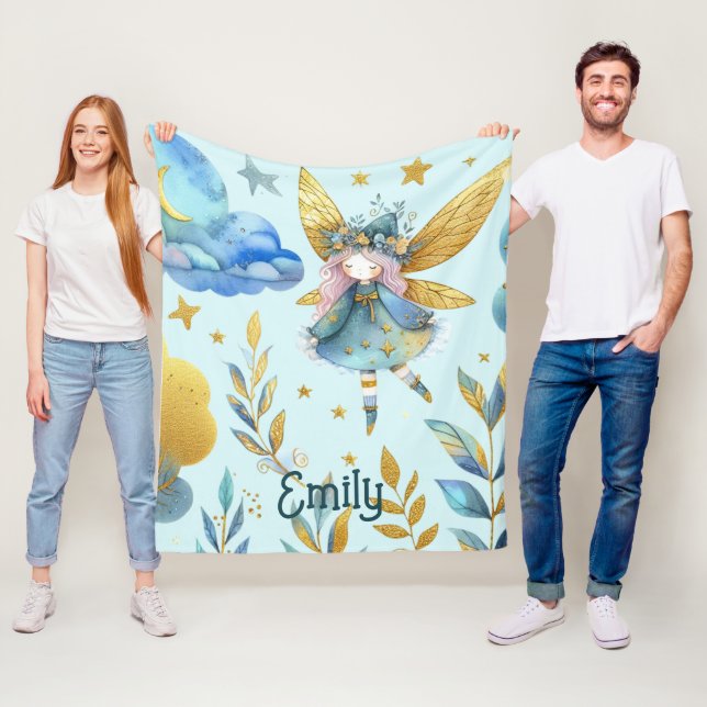 Fairy Birthday Teal Guld Rosa Princess Fairytale Fleecefilt (På plats)