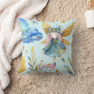 Fairy Birthday Teal Guld Rosa Princess Fairytale Kudde