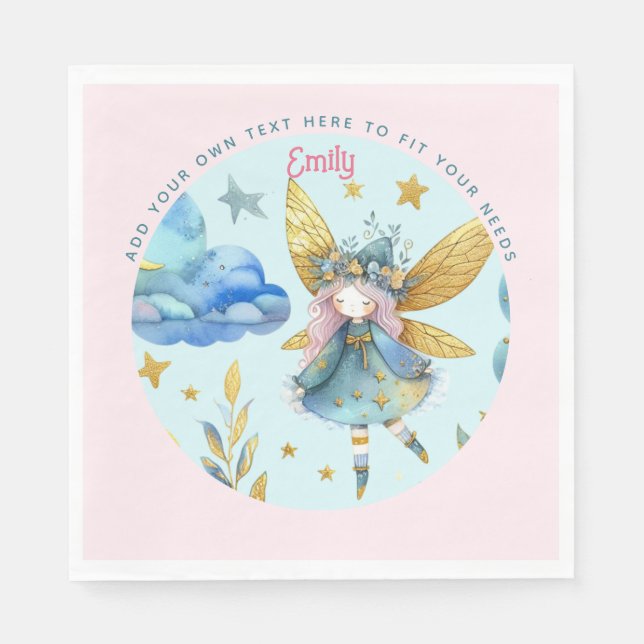 Fairy Birthday Teal Guld Rosa Princess Fairytale Pappersservett (Framsidan)