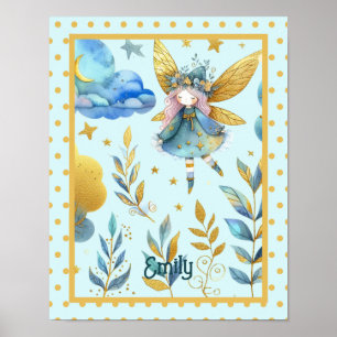 Fairy Birthday Teal Guld Rosa Princess Fairytale Poster