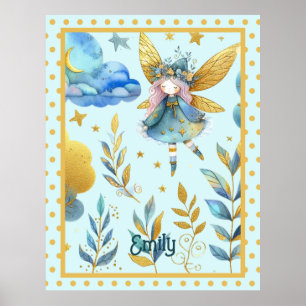 Fairy Birthday Teal Guld Rosa Princess Fairytale Poster