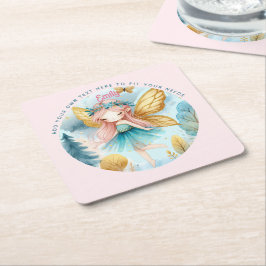 Fairy Birthday Teal Guld Rosa Princess Fairytale Underlägg Papper Kvadrat