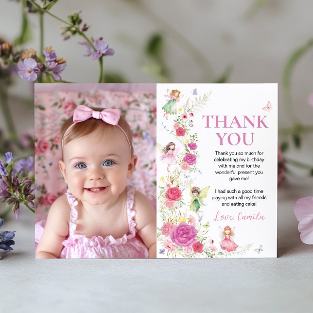 Fairy Blommigt Birday Photo Tackto You Card Tack Kort (Skapare uppladdad)