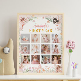 Fairy Blommigt Garden First Year Photo Milestone Poster