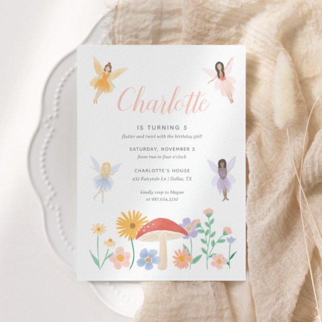 Fairy Blommigt Girl Födelsedagsfest inbjudan (Skapare uppladdad)