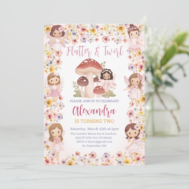 Fairy Blommigt Magic Garden Forest Girl Birthday Inbjudningar (Stående Fram)