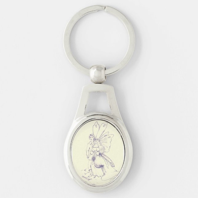 Fairy Bröllop Ovalt Silverfärgad Nyckelring (Framsidan)