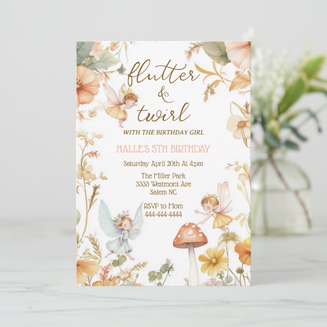 Fairy butterfly-födelsedag, boho älvors-tjejer inbjudningar (Stående Fram)