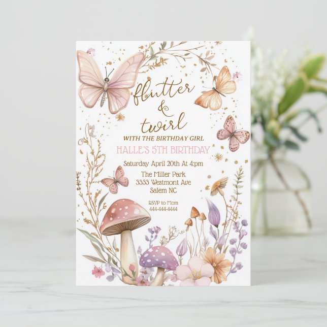 Fairy butterfly födelsedag whimisique party inbjud inbjudningar (Stående Fram)