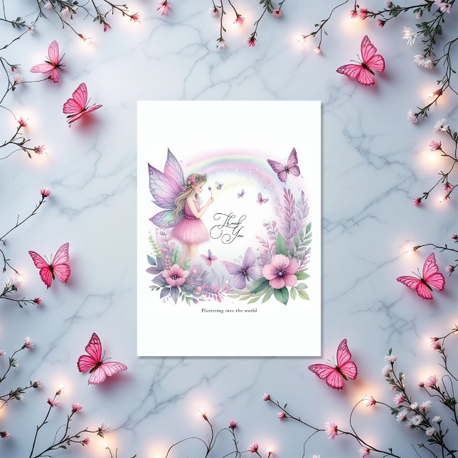 Fairy Butterfly Garden Flutter Kärlek Baby Shower Tack Kort (Fairy Butterfly Garden Flutter Love Baby Shower Thank You Card)