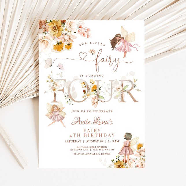 Fairy Butterfly Magic Wildblomma 4e födelsedagen Inbjudningar (Skapare uppladdad)