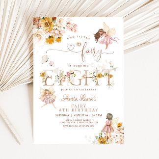 Fairy Butterfly Magic Wildblomme 8th Birthday Inbjudningar