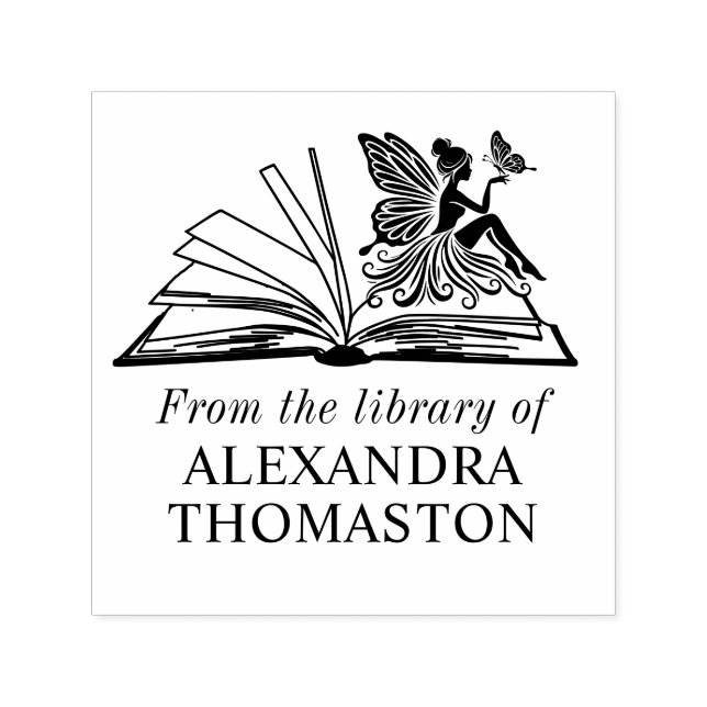 Fairy Butterfly Open Book “From the Library of” Självfärgande Stämpel (Design)