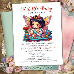 Fairy Butterfly Tea Röd ros Baby Shower-citat Inbjudningar