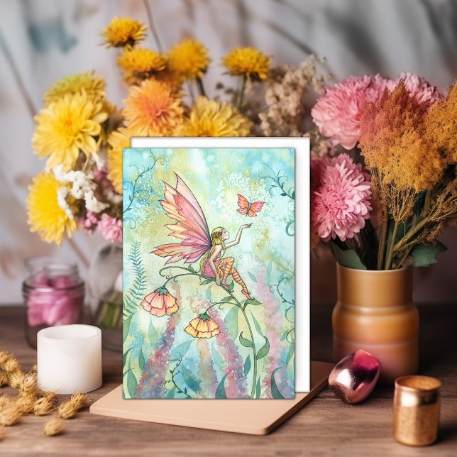 Fairy Butterfly Watercolor Art Card Kort (Skapare uppladdad)