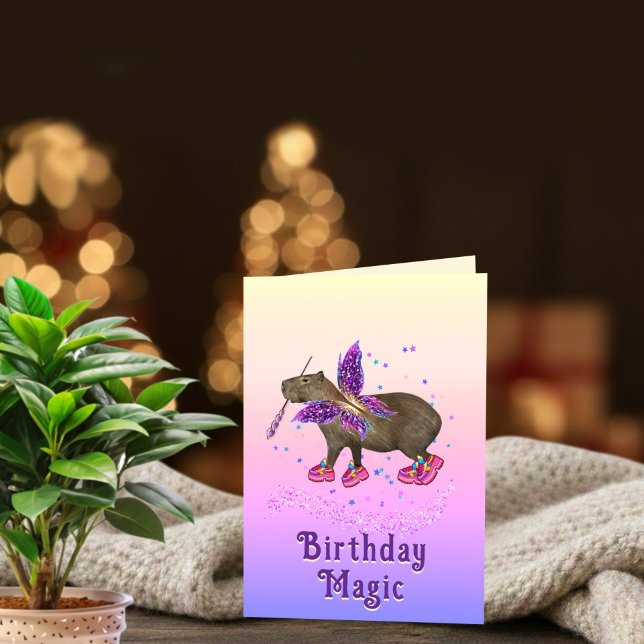 Fairy Capybara Birthday Magic Kort (Skapare uppladdad)
