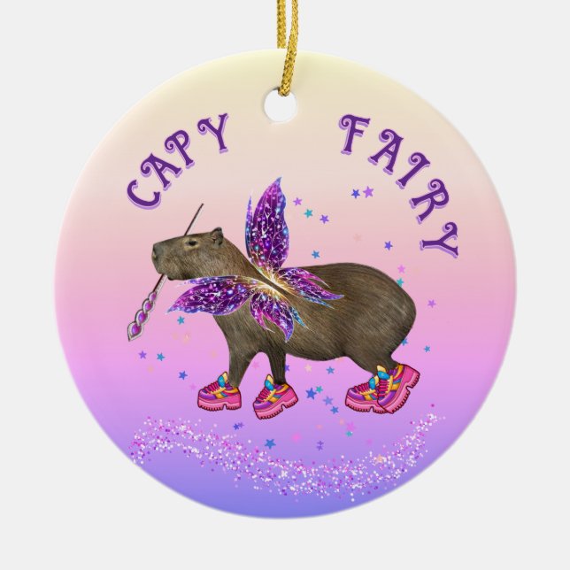 Fairy Capybara Magi Julgransprydnad Keramik (Framsidan)