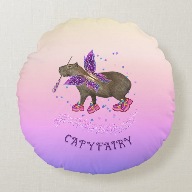 Fairy Capybara Magi Rund Kudde (Framsidan)