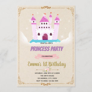 Fairy castle prinsessas födelsedag inbjudningar