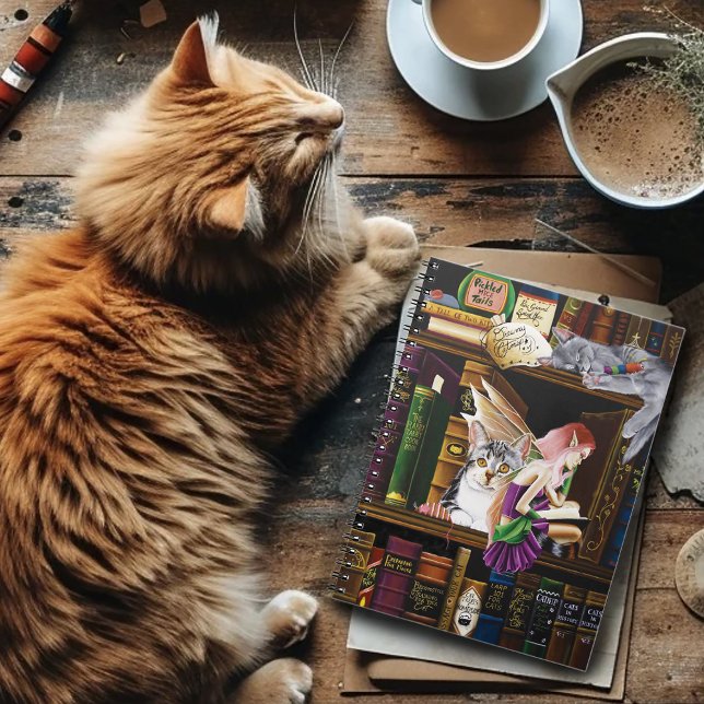 Fairy Cats Bokar Bibliotek Fantasy Anteckningsbok (Skapare uppladdad)