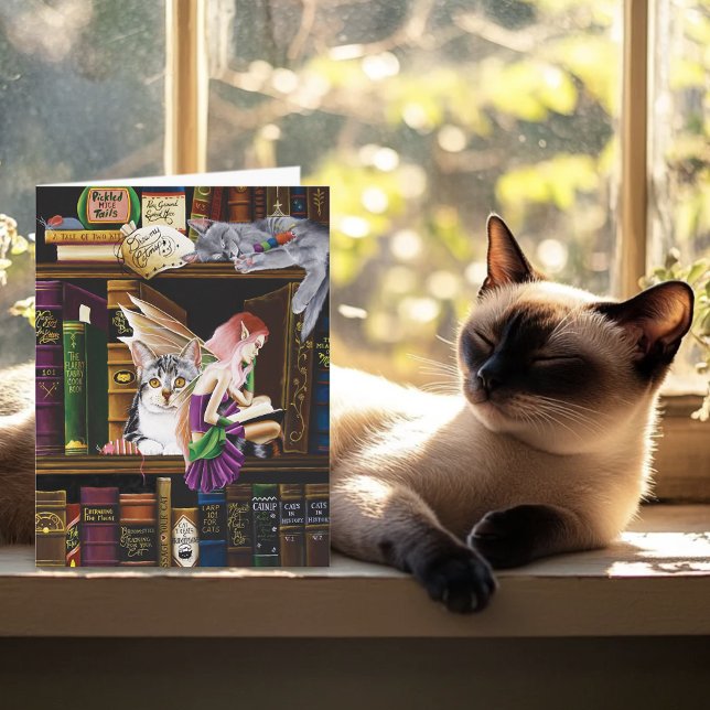 Fairy Cats Bokar Bibliotek Fantasy Kort (Skapare uppladdad)