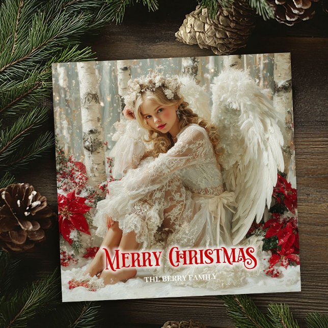 Fairy Christmas angel red poinsettias elegant card Julkort (Fairy Christmas angel red poinsettias elegant greeting card

)