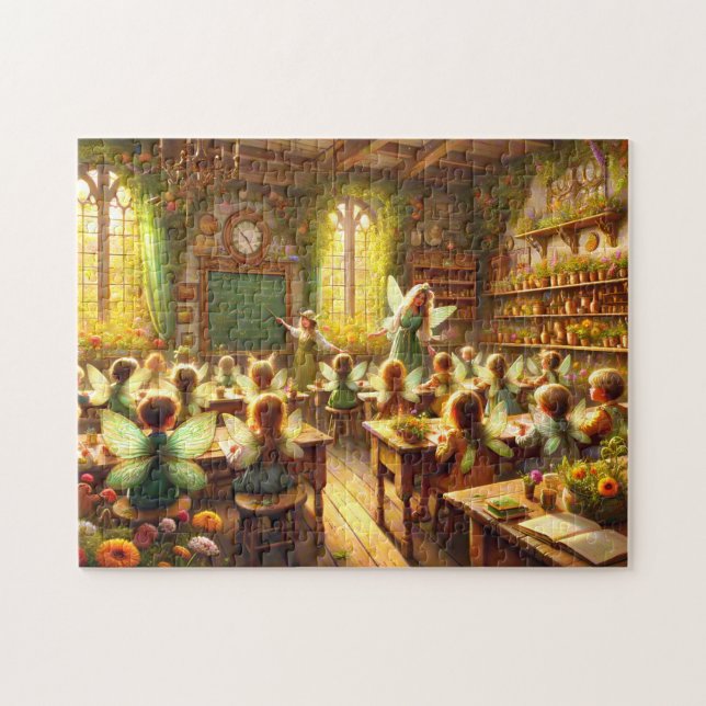 Fairy Classroom Whimsical Schoolhouse Scene Pussel (Horisontell)