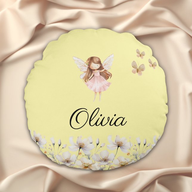 Fairy Cute Garden Enchanted Personlig Namn Roun Rund Kudde (Skapare uppladdad)