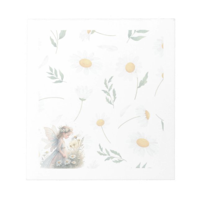 Fairy Daisy Notepad – Whimsical Floral Stationery Anteckningsblock (Framsida)