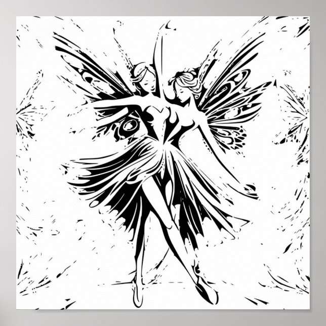 Fairy Dance Black och White Teckning Poster (Framsidan)