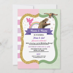 Fairy & Dinosaur Joint Boy Girl Birthday Inbjudningar