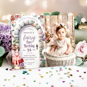 Fairy Door Fairy First Birthday Photo Inbjudningar