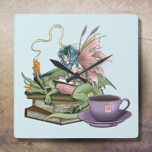 Fairy Dragon Books Tea Friendship  Fyrkantig Klocka (Skapare uppladdad)
