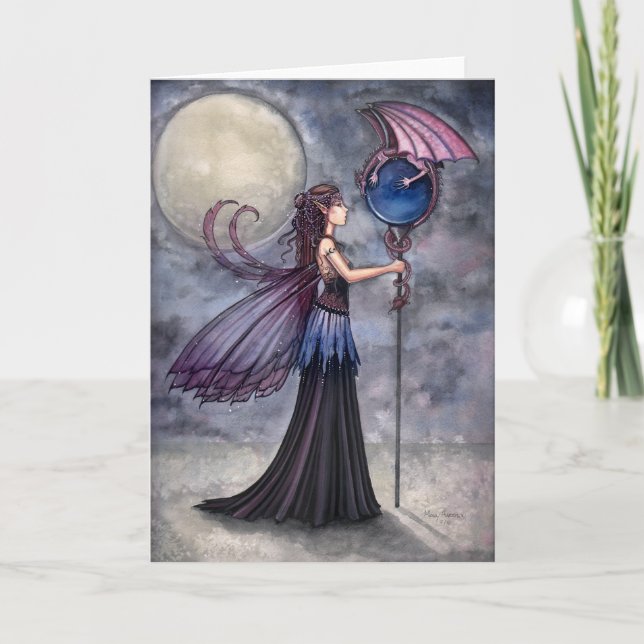 Fairy Dragon Greeting Card by Molly Harrison Kort (Framsida)