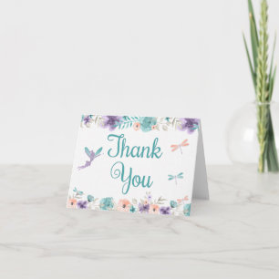 Fairy Dragonfly Floral Thank Card Tack Kort