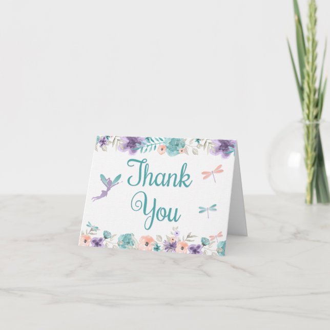 Fairy Dragonfly Floral Thank Card Tack Kort (Framsida)